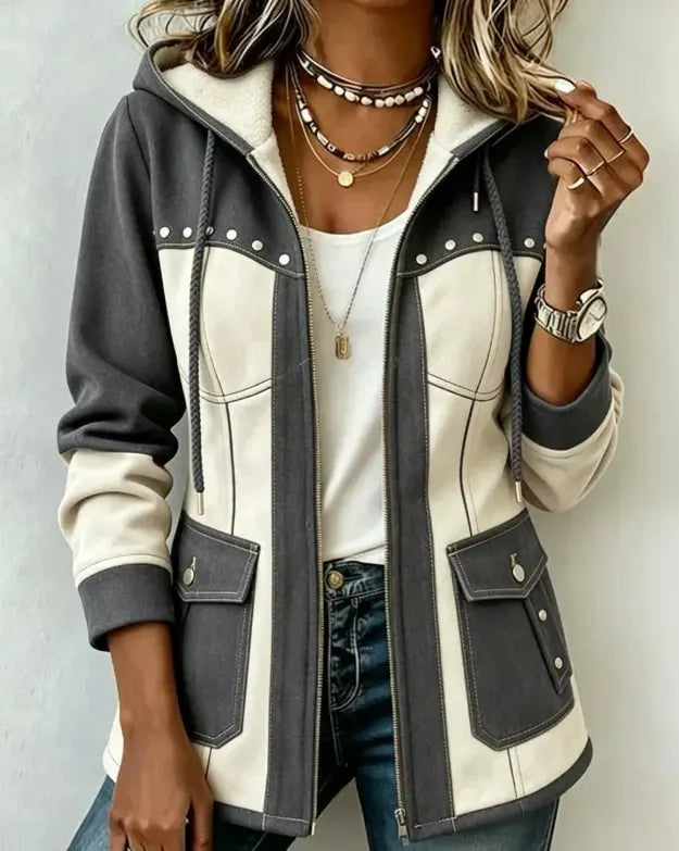 Women's Two-Tone Hooded Utility Jacket