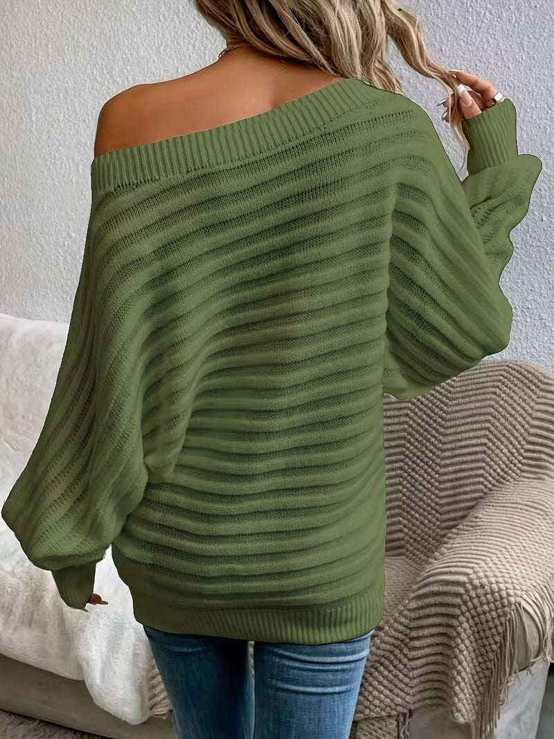 Women's Off-Shoulder Ribbed Knit Jumper