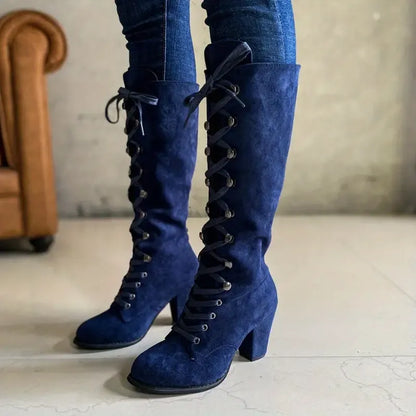 Women's Lace-Up Chunky Knee High Boots