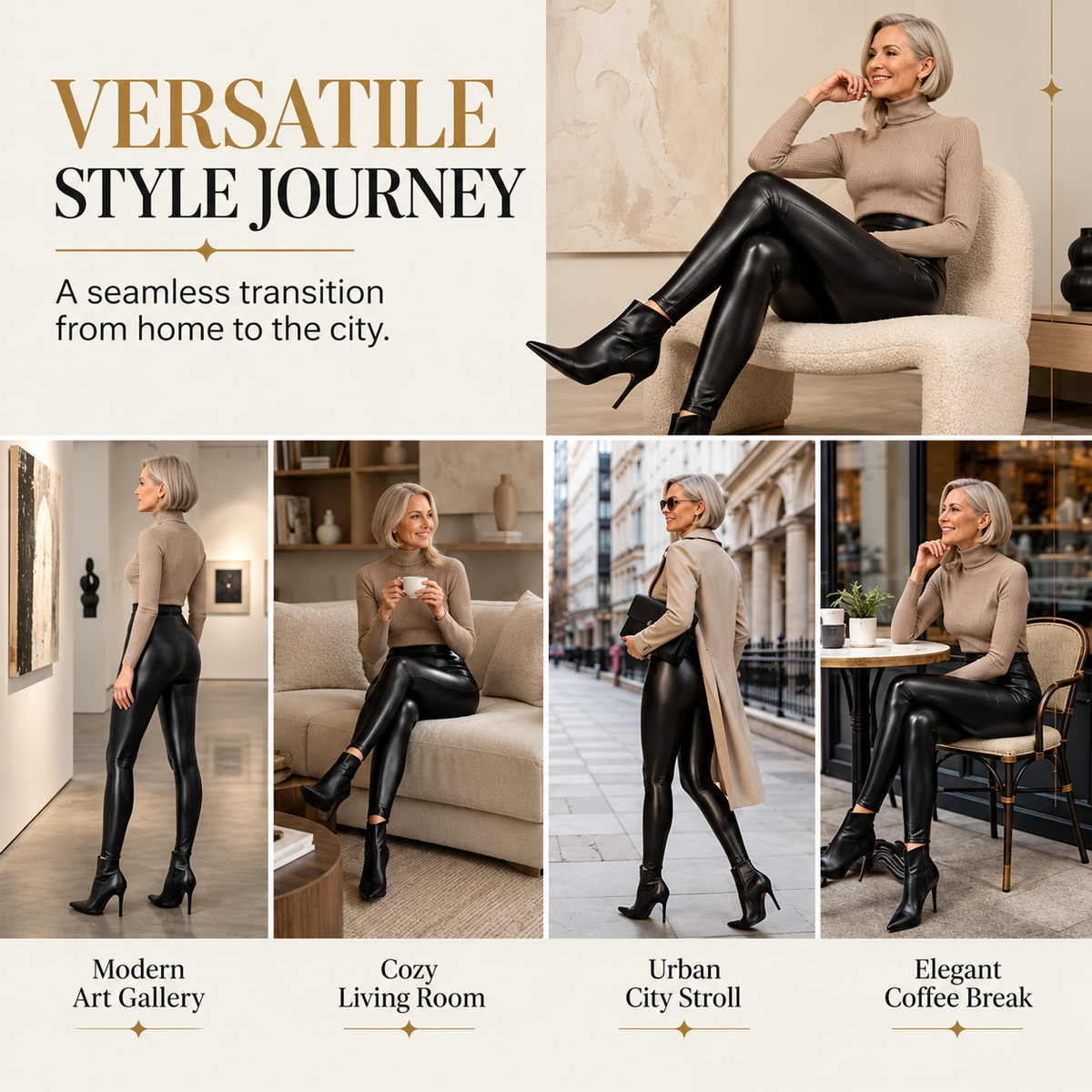 Women's High-Waisted Leather-Look Thermal Leggings