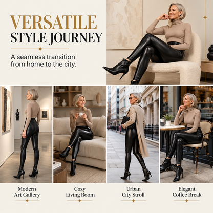 Women's High-Waisted Leather-Look Thermal Leggings