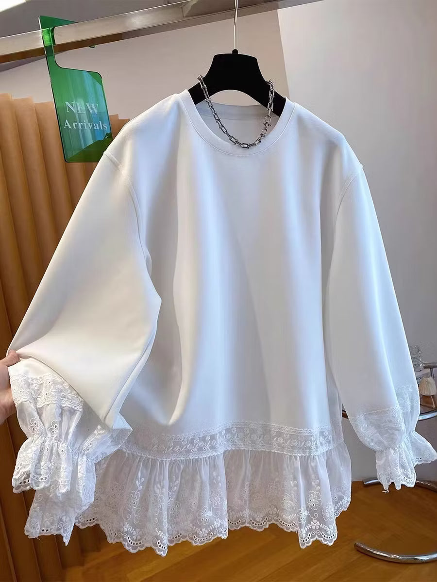 Women's Lace Panel Relaxed Sweatshirt