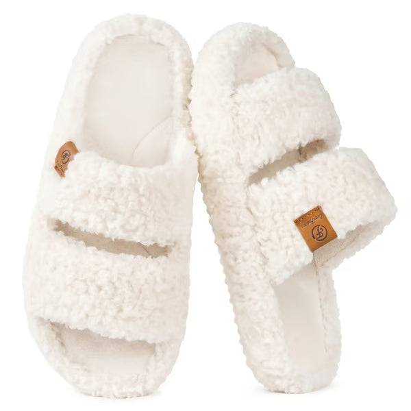 Women's Fuzzy Open-Toe Slippers