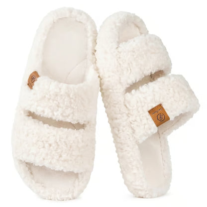 Women's Fuzzy Open-Toe Slippers