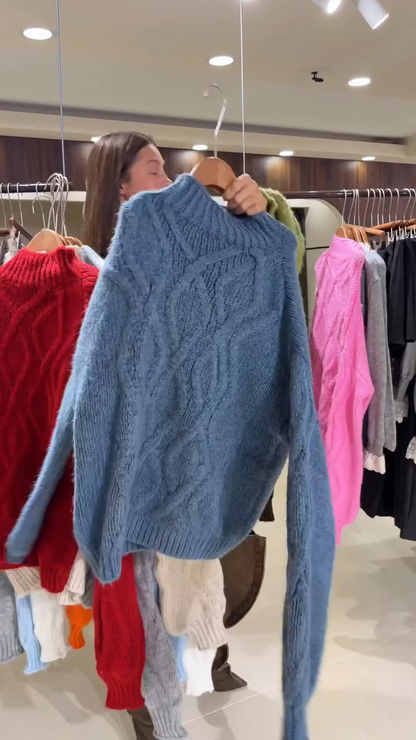 Women's Fluffy Cable Knit Roll Neck Jumper