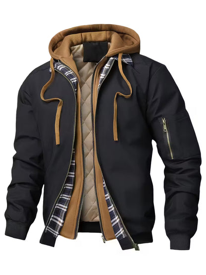 Men's Layered Hooded Zip-Up Jacket
