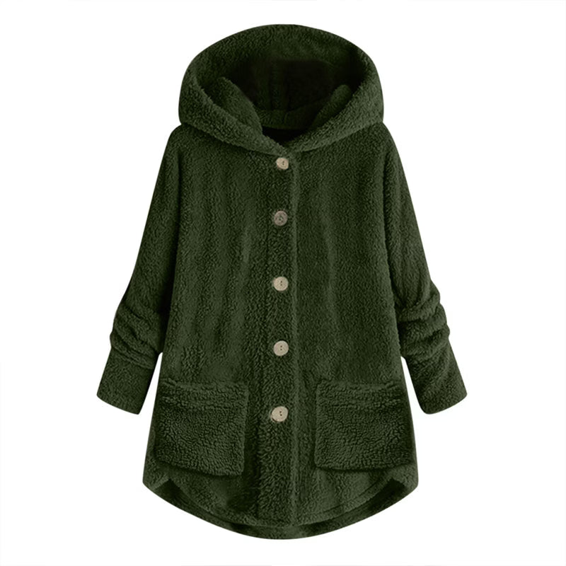 Women's Cosy Hooded Button-Up Fleece Coat