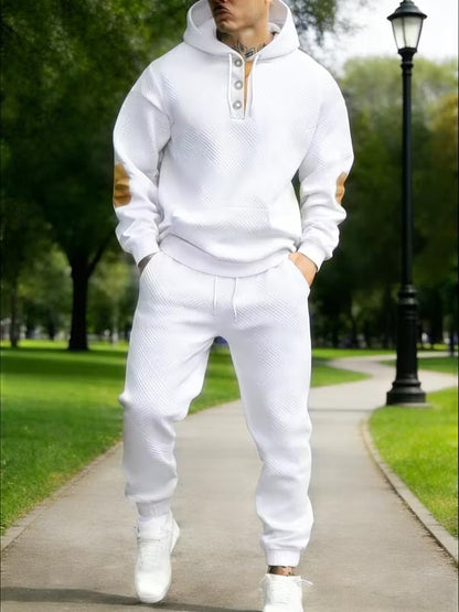 Men's Geometric Texture Hoodie & Jogger Set