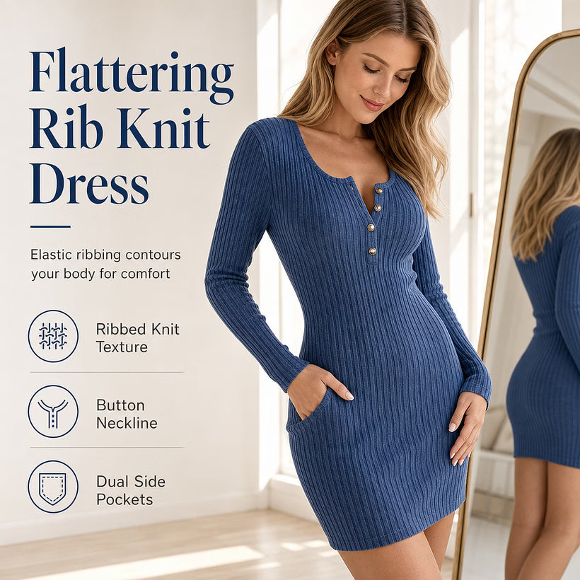 Women's Ribbed Long-Sleeve Mini Dress
