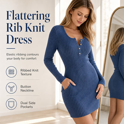 Women's Ribbed Long-Sleeve Mini Dress