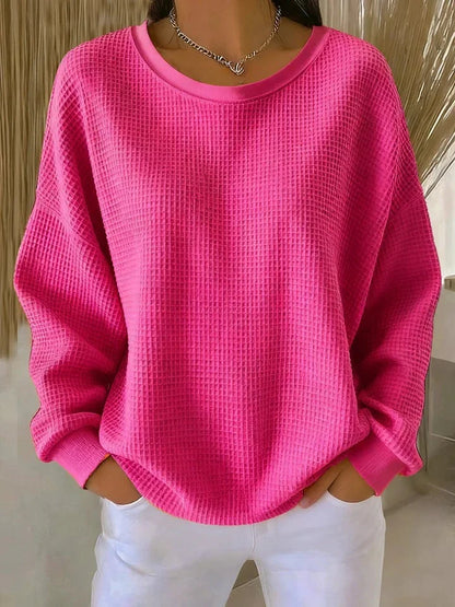 Women's Relaxed Waffle Knit Crew Neck Top