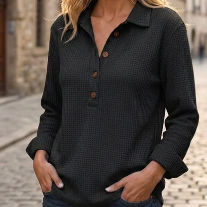 Women's Waffle Knit Henley Pullover