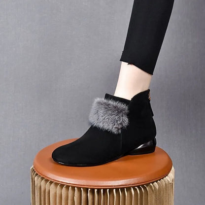 Women's Faux Fur Trim Low Heel Ankle Boots