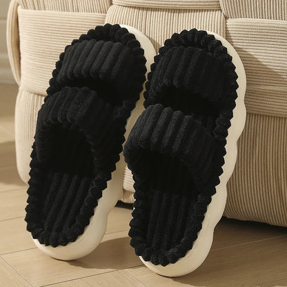 Women's Striped Plush Platform Slippers