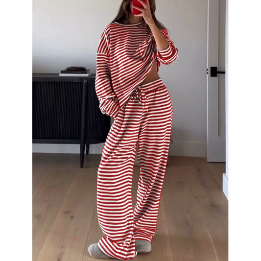 Women's Striped Relaxed Top & Wide-Leg Trouser Set