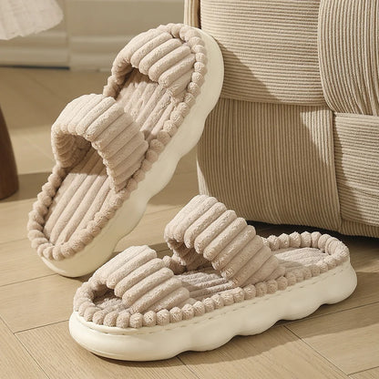 Women's Striped Plush Platform Slippers