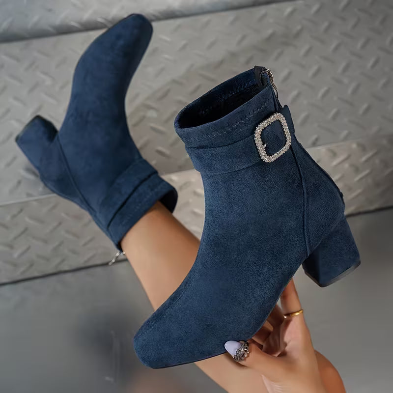 Women's Buckle Detail Chunky Heel Ankle Boots