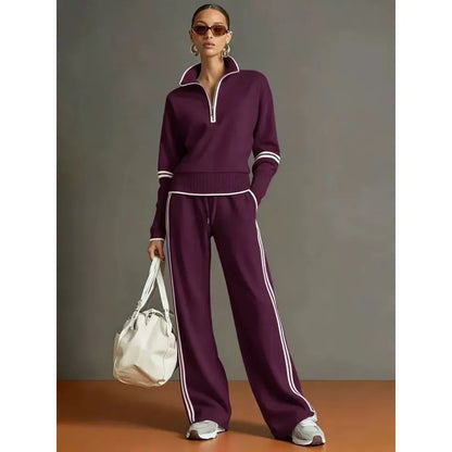 Women's Half-Zip Wide-Leg Tracksuit Set