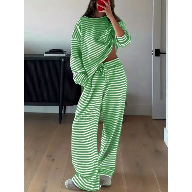 Women's Striped Relaxed Top & Wide-Leg Trouser Set