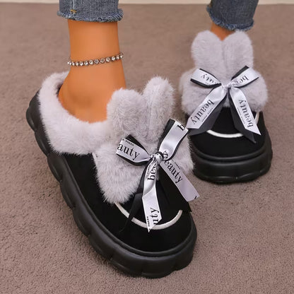 Women's Bow Detail Plush Winter Slippers