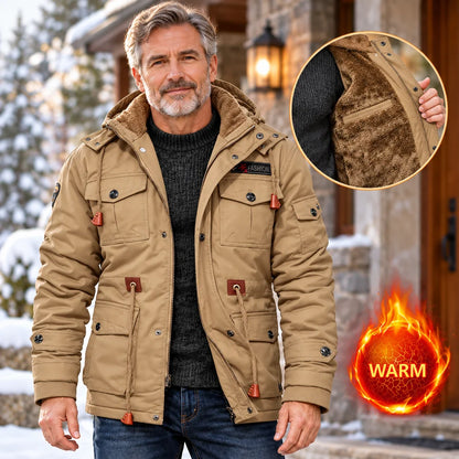 Men's Thick Fleece-Lined Hooded Winter Jacket
