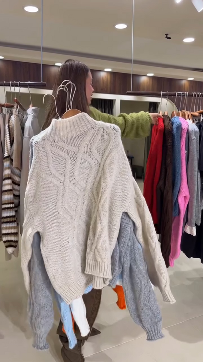 Women's Fluffy Cable Knit Roll Neck Jumper