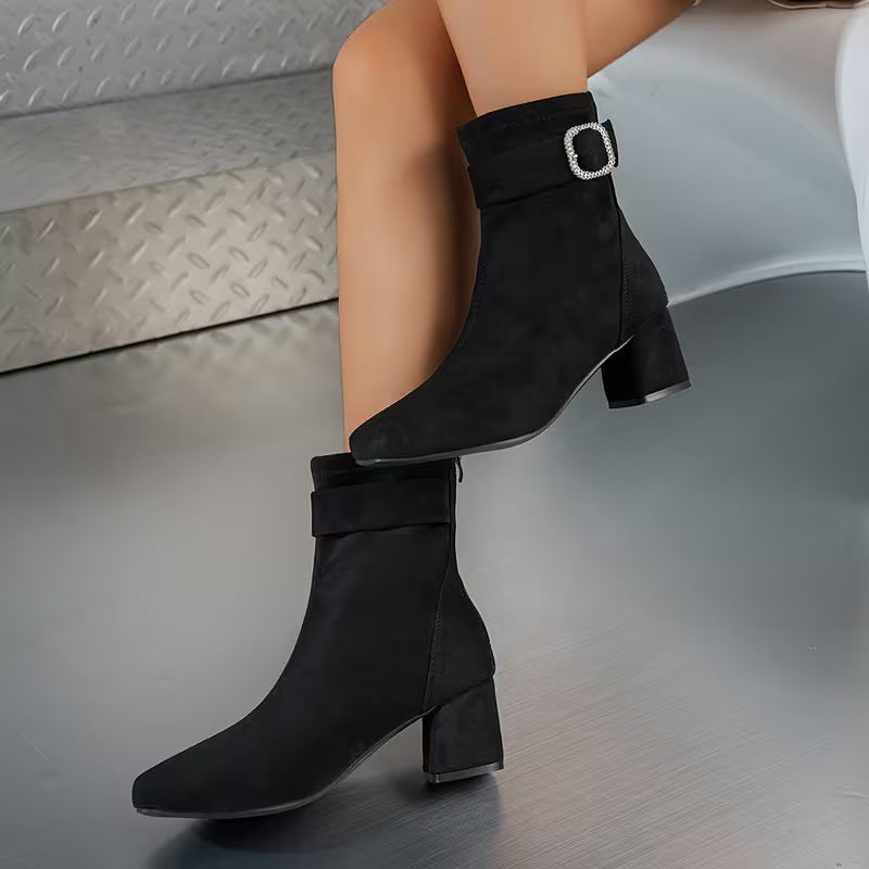 Women's Buckle Detail Chunky Heel Ankle Boots
