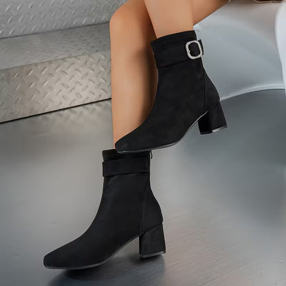 Women's Buckle Detail Chunky Heel Ankle Boots