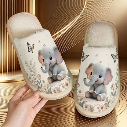 Elephant & Floral Plush Slippers