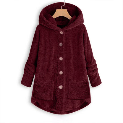 Women's Cosy Hooded Button-Up Fleece Coat