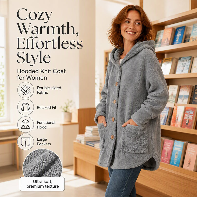 Women's Cosy Hooded Button-Up Fleece Coat