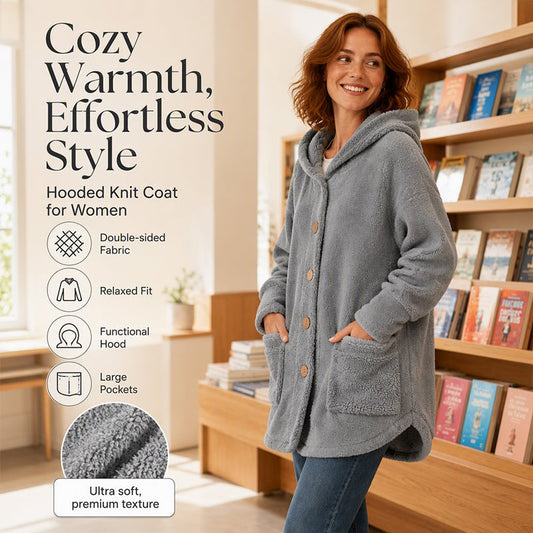 Women's Cosy Hooded Button-Up Fleece Coat