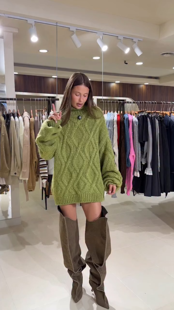 Women's Fluffy Cable Knit Roll Neck Jumper