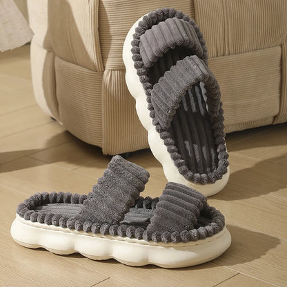 Women's Striped Plush Platform Slippers