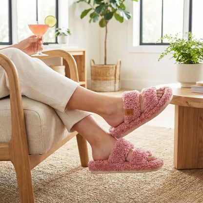 Women's Fuzzy Open-Toe Slippers