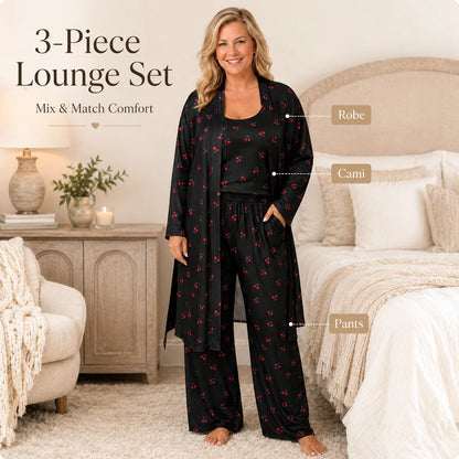 Women's Cherry Print Three-Piece Lounge Set