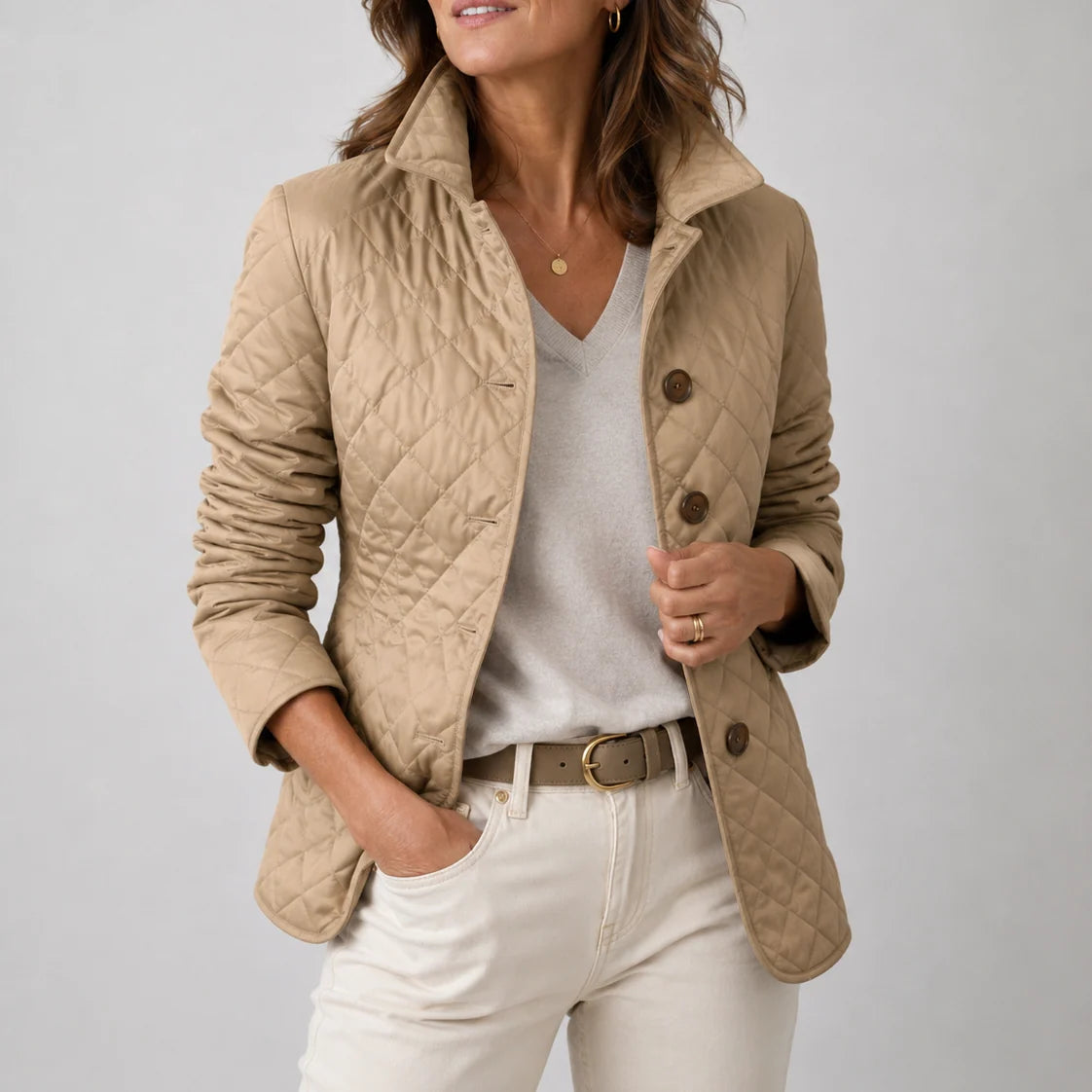 Women's Diamond Quilted Button-Up Jacket