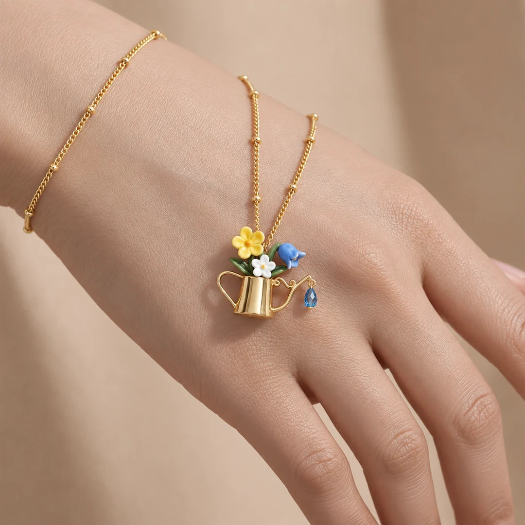 Women's Floral Watering Can Pendant Necklace