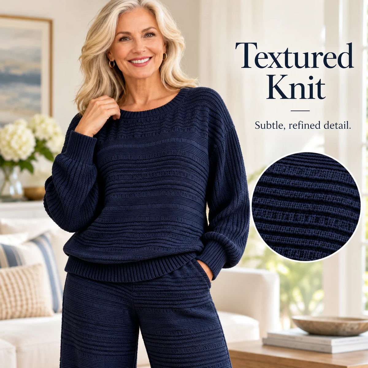 Women's Textured Knit Two-Piece Trouser Set