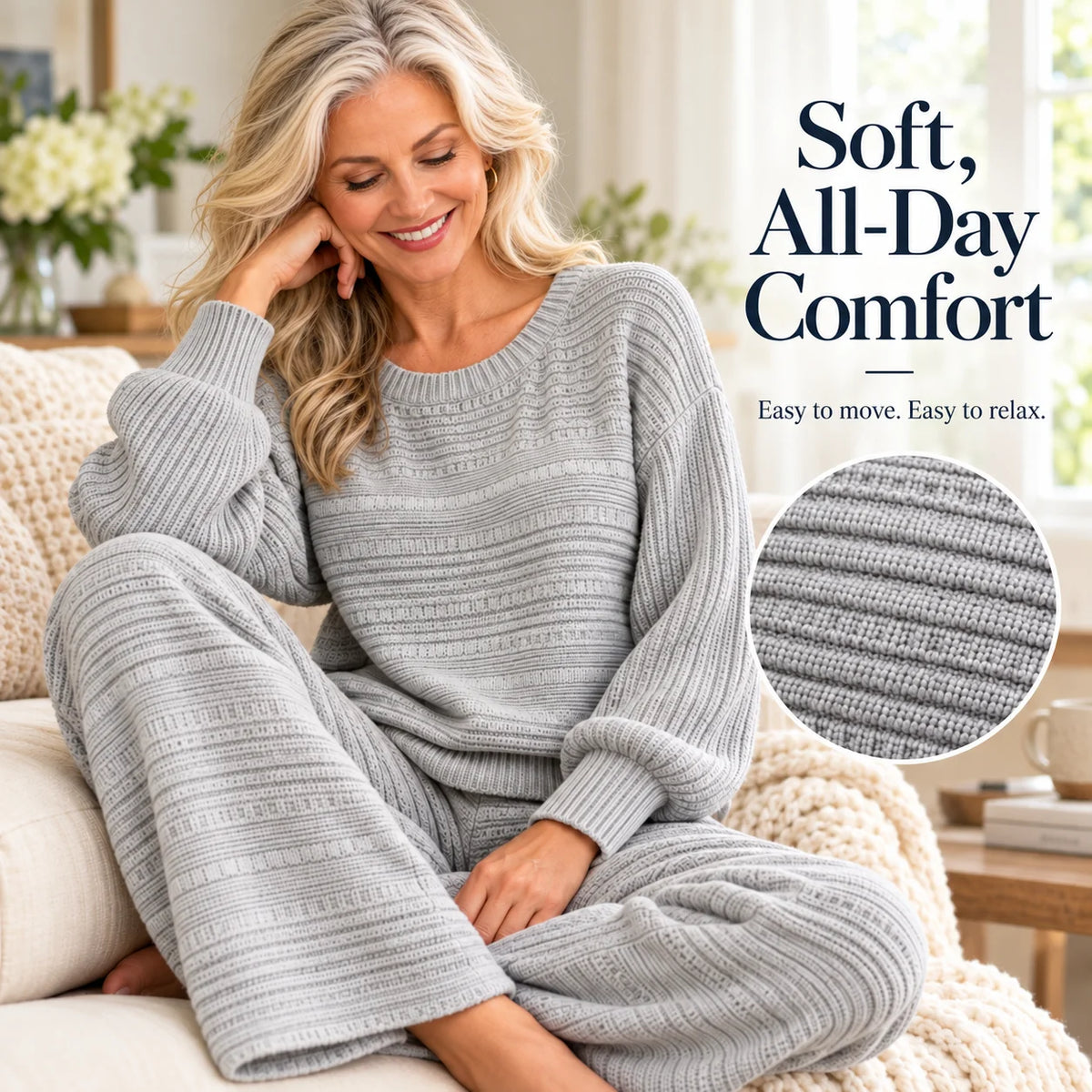 Women's Textured Knit Two-Piece Trouser Set