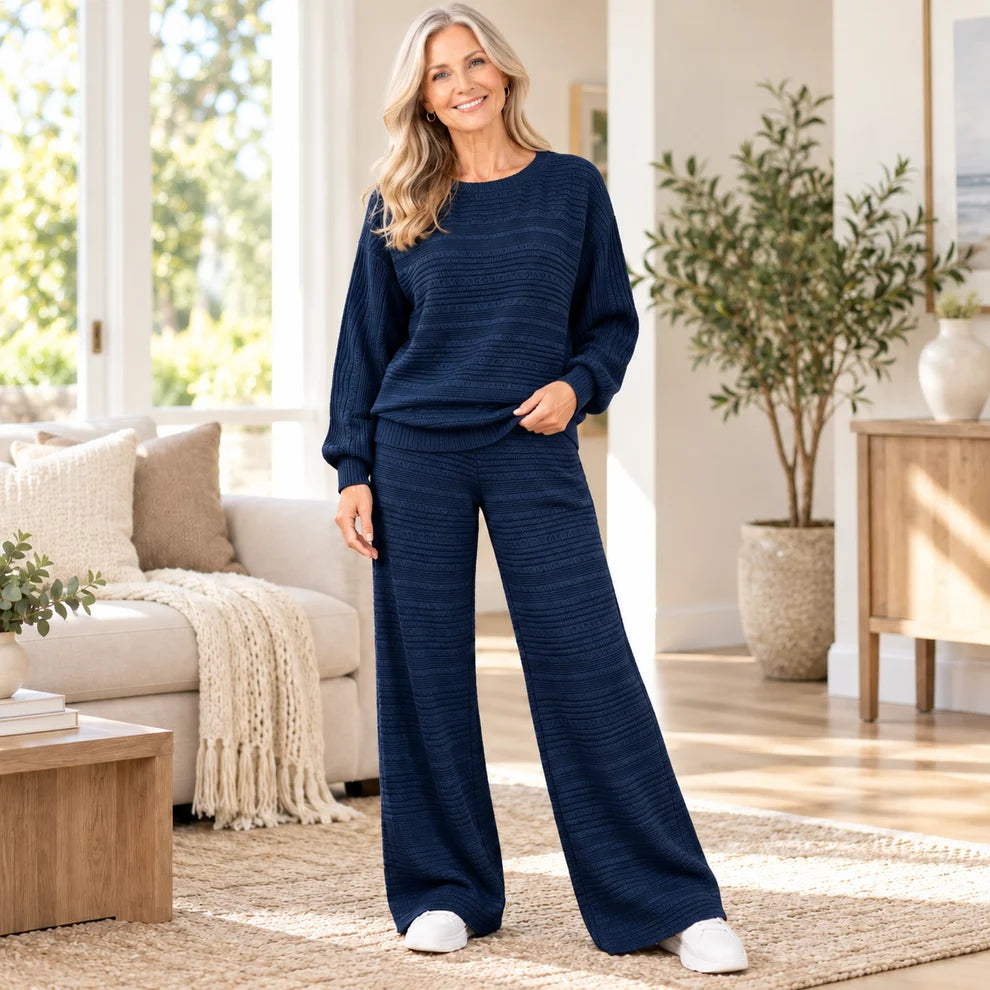 Women's Textured Knit Two-Piece Trouser Set