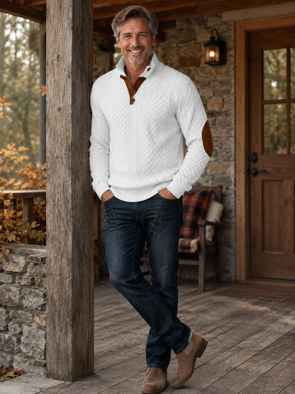 Men's Diamond Knit Button Neck Jumper