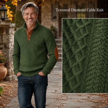 Men's Diamond Knit Button Neck Jumper