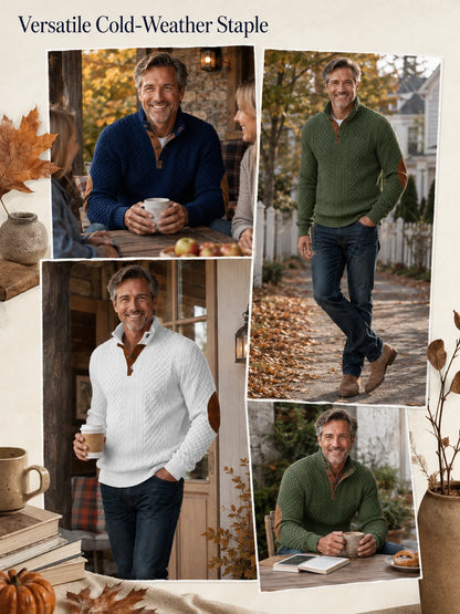 Men's Diamond Knit Button Neck Jumper