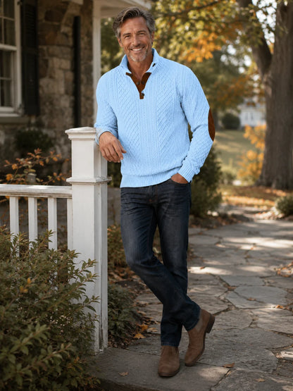 Men's Diamond Knit Button Neck Jumper