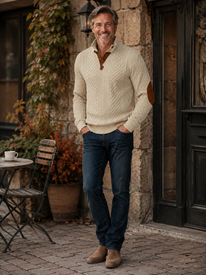 Men's Diamond Knit Button Neck Jumper