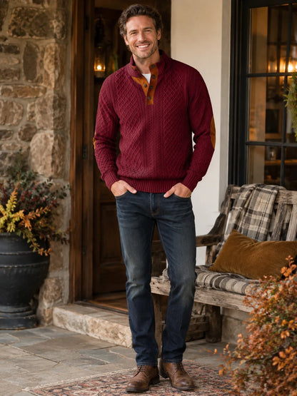 Men's Diamond Knit Button Neck Jumper