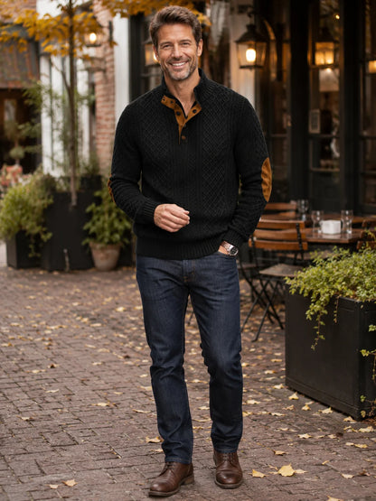 Men's Diamond Knit Button Neck Jumper