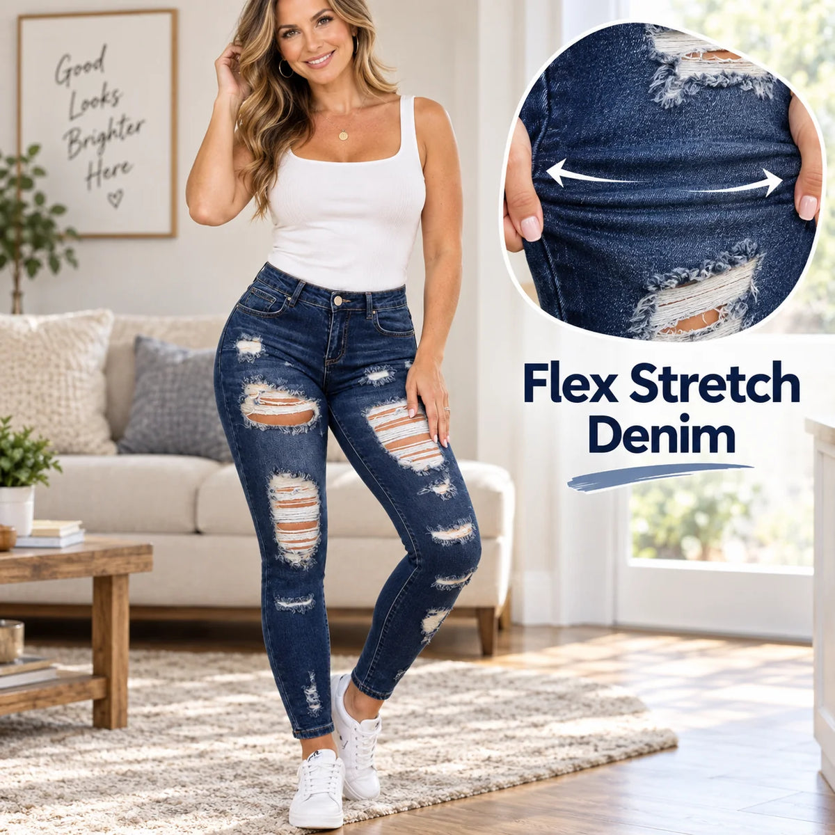 Women's Distressed Stretch Skinny Jeans