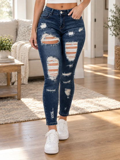 Women's Distressed Stretch Skinny Jeans